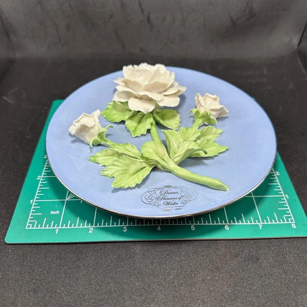 The Princess‎ Diane of Wales Rose Collectors Porcelain Plate Platinum bordered